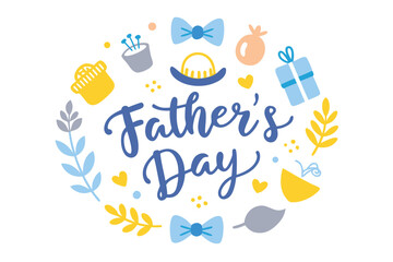 Father's Day with Blue Text, Yellow Accents, Bowties and Giftbox