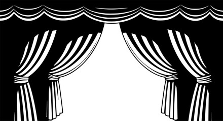 Elegant black curtains in a stage or theater style isolated graphic