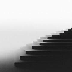 Abstract black stairs ascending into bright light.
