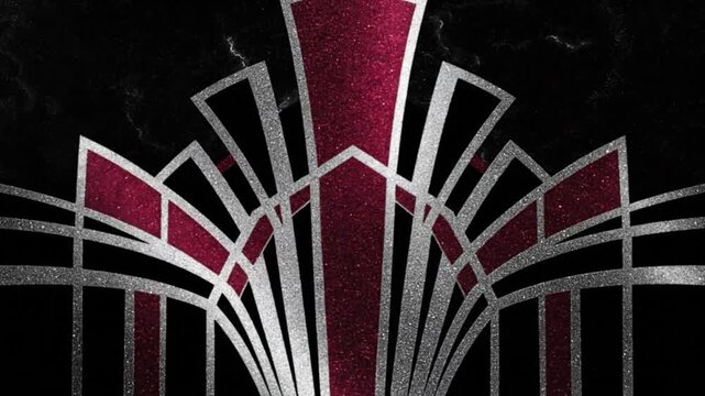 Art Deco Background with Glittering Red and Silver Geometric Pattern