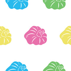 pattern with a set of bright simple vector icons of pumpkins of various colors, for autumn designs