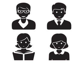 Education Icon Collection with Teacher Silhouettes in Modern Minimal Vector Design