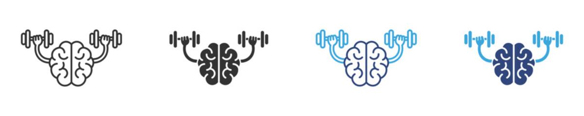 Brain Lifting Dumbbells icon set, symbolizing cognitive enhancement and learning . 