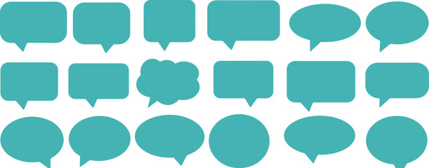Speech bubbles collection, turquoise chat icons, communication symbols, dialogue shapes, conversation graphics, message bubbles, talk icons, communication vectors, chat bubbles set