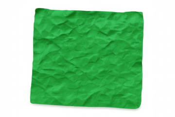 Crumpled sheet of green paper with transparent background, creating a textured and vibrant visual element