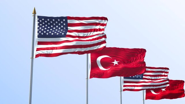 A Row Of United States And Turkey Flag