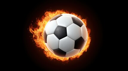 Obraz premium Soccer Ball Surrounded by Flames on a Black Background, Capturing the Intensity and Passion of the Game in an Eye-Catching Visual Format