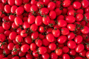 a vibrant pile of fresh red cherry tomatoes