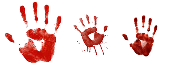 Bloody Red Handprint on White Background for Halloween Horror Scenes, Crime Drama, and Scary Design
