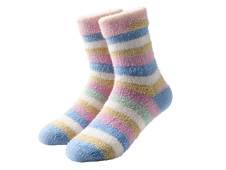 Soft ankle socks with pastel stripes, neat heel-to-heel display and cozy texture, isolated on transparent background.

