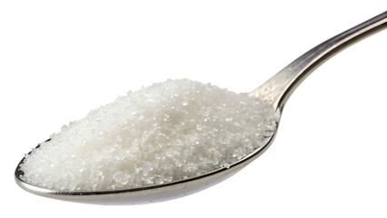 Spoon of sugar isolated and cut out on PNG, white background. AI GENERATED.
