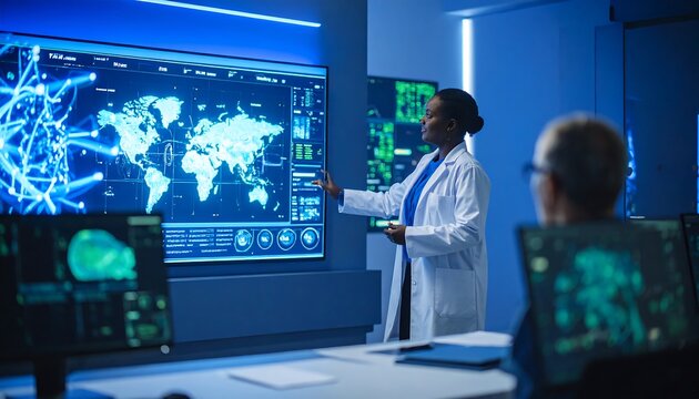 Futuristic scientific presentation in a modern lab