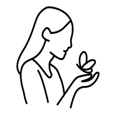 Woman Holding Butterfly Line Drawing