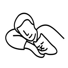 Minimal Line Art Sleeping Man with cat
