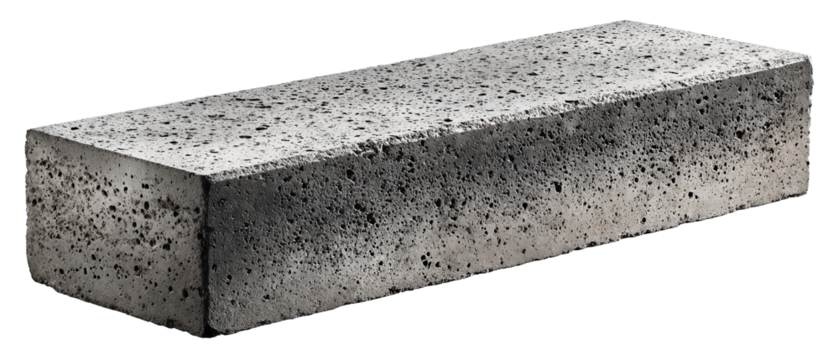 Minimal concrete slab in rectangular form, crisp edges and fine surface speckles, isolated on transparent background.
