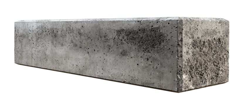 Long rectangular concrete beam block with subtle speckled texture and sharp corners, isolated on transparent background.
