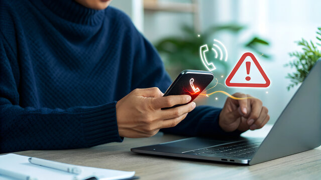 Urgent alert on phone signifies cybersecurity threat, prompting immediate caution for online safety