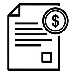 Financial document with dollar coin symbol representing investment, payment, contract, or banking concept icon, flat design illustration