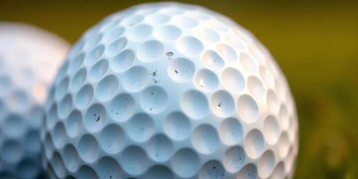 Close-up of dimpled golf ball, showing texture and detail, dimpled ball, game