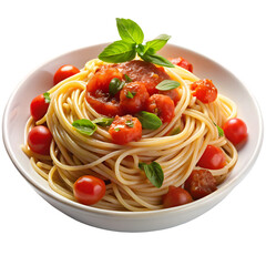 Delicious spaghetti with tomato sauce and basil isolated on transparent background