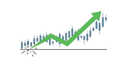 Green arrow pointing upwards on a stock market chart, indicating financial growth.