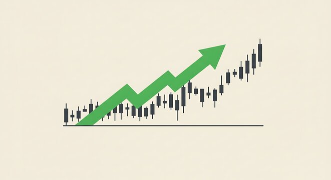 Financial market analysis showing a green arrow pointing upwards, indicating growth and positive trends. - Powered by Adobe