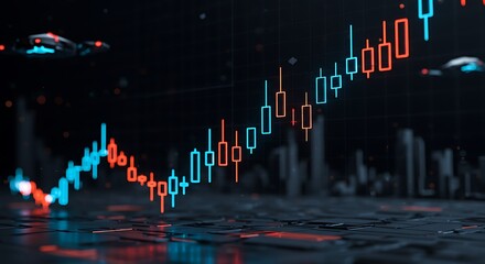 Financial market analysis with digital graphs and charts.