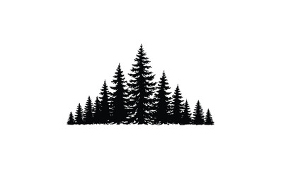 Fototapeta premium Black silhouette of fir trees in triangle formation. Vector retro hand drawn illustration