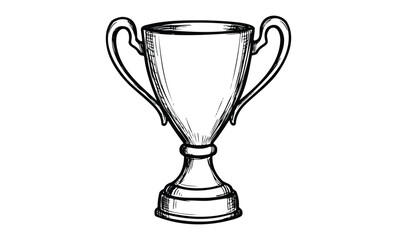 Fototapeta premium Sketch of a classic empty trophy with handles in black and white. Vector retro hand drawn illustration