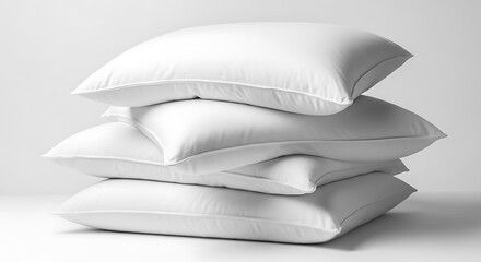 Illustration of stack of four fluffy white pillows isolated on white background