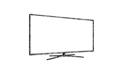 Sketched flat screen tv illustration with stand. Vector retro hand drawn illustration