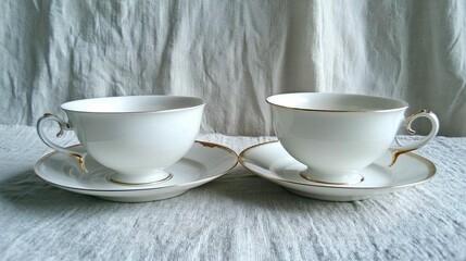 Fototapeta premium Elegant White Teacups with Gold Accents