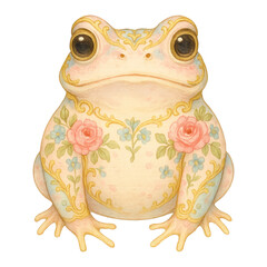 PNG Floral-patterned frog illustration art.