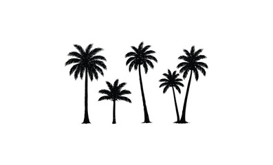 Fototapeta premium Silhouette of tropical palm trees in various sizes. Vector retro hand drawn illustration