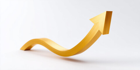 Upward curved yellow arrow symbolizing growth and progress on white background, conveying success and positive movement