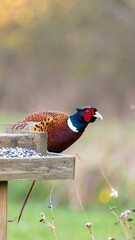 Pheasant on a bird feeder
