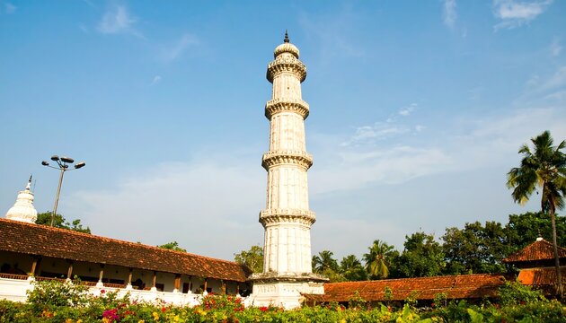Tall, white tower in a courtyard, sunny day - Powered by Adobe