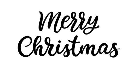 Merry Christmas, vector brush lettering. Modern hand drawn calligraphy on white background. Christmas vector illustration in ink. Vector illustration