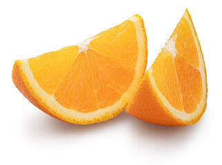 Two orange fruit slices isolated on white background. File contains clipping path.