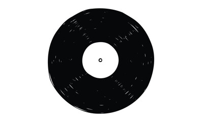 Classic black vinyl record icon with textured surface. Vector retro hand drawn illustration