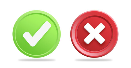 Check mark and cross gradient 3d in round block with vector elements