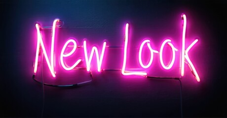 Obraz na płótnie Canvas Bright pink neon sign displays words New Look. Dark blue background creates strong contrast. Minimalist aesthetic, modern design.