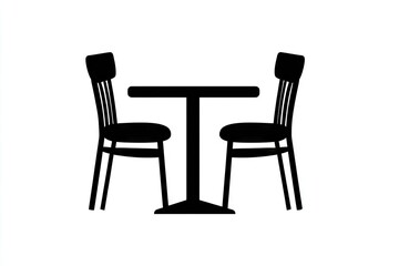Simple illustration of a table and two chairs.