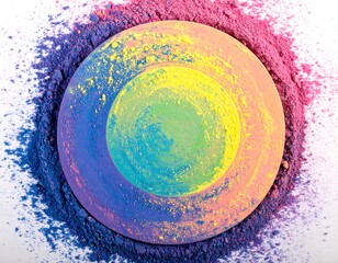 Colorful powder circle on white background