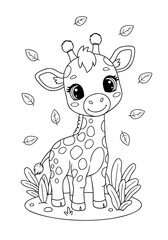 Adorable Baby Giraffe Coloring Book Page for Children A Fun and Educational Creative Activity