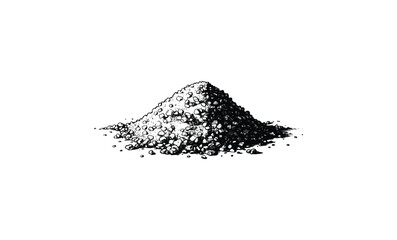 Black and white illustration of a sand or gravel pile. Vector retro hand drawn illustration