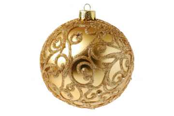Golden christmas ball ornament with glittering swirls festive holiday decoration celebration isolated on transparent background