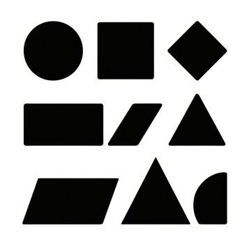 Collection of black geometric shapes circle square rhombus rectangle parallelogram triangle semicircle silhouette