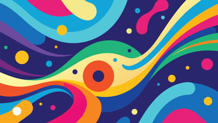 Vibrant Abstract Swirls and Circles on Dark Purple Background colorful swirling