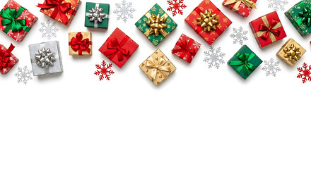 Fototapeta na wymiar Christmas gifts background presents and snowflakes holiday season festive celebration design template 100